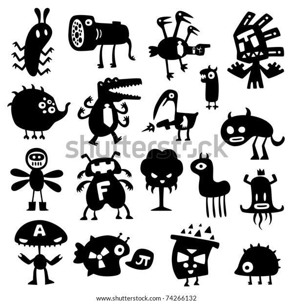 Collection Cartoon Funny Vector Monsters Silhouettes Stock Vector ...