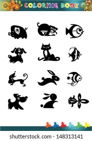 Collection of cartoon funny vector silhouettes only the coloring book.