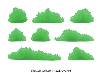 Collection cartoon green bushes isolated on white background