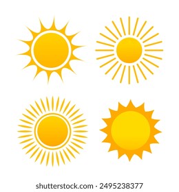 Collection of cartoon hand drawn sun icons isolated on white background.	