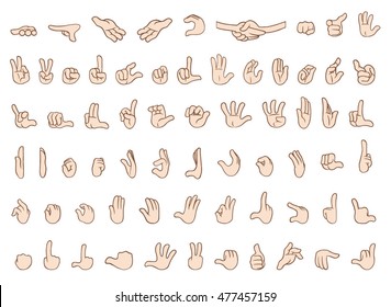 A collection of cartoon hands with different gestures and positions