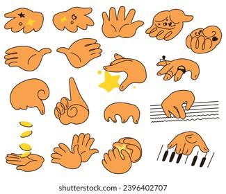 Collection of cartoon hands. Gesturing hands.