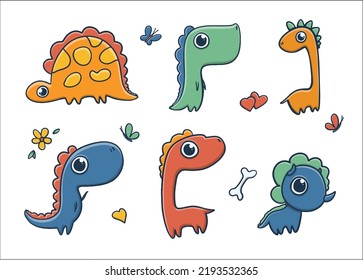 Collection of cartoon illustration fany colorful dinosaur for design, books, print, design, poster, greeting card, postcard