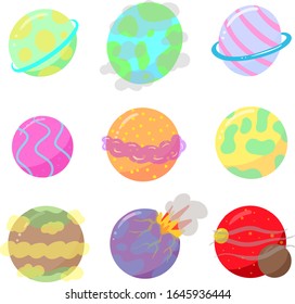 A Collection of Cartoon Illustration Planets As Vectors Some Exploding