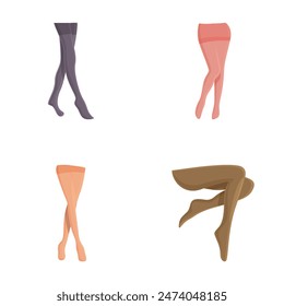 Collection of cartoon illustrations of diverse women's legwear styles on a white background