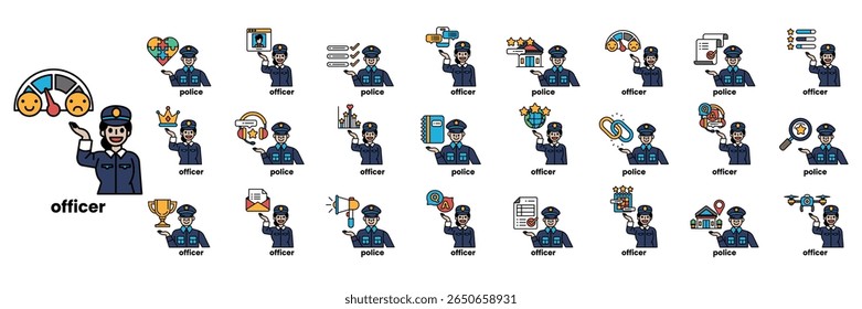 A collection of cartoon images of police officers. The images are in a grid and are labeled with the word "officer"
