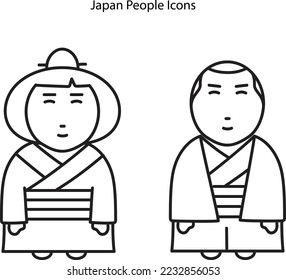 collection of cartoon japan outline icon vector