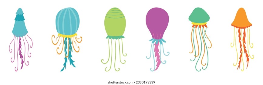 Collection of Cartoon Jellyfish. Vector on white background