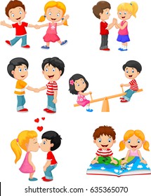 Collection of cartoon kids couple