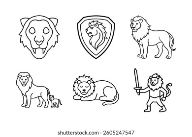 Collection of Cartoon Lions in Various Poses and Settings