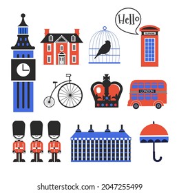collection of cartoon London symbols 