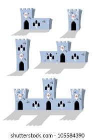 collection of cartoon medieval castles on white background - vector illustration