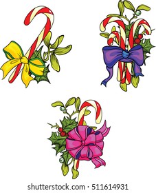 collection of cartoon mistletoe with candy