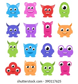 Collection of cartoon monsters on white background.