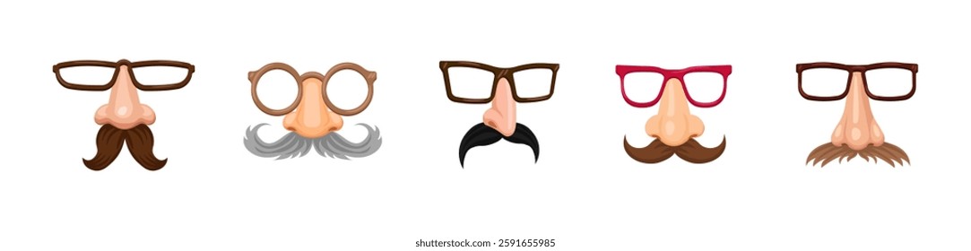 a collection of cartoon noses with various glasses and mustaches in a fun and quirky design.