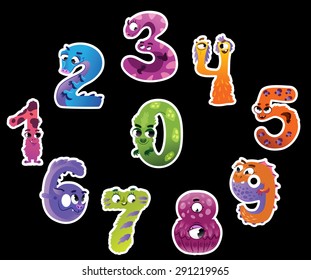 Collection of cartoon numbers for children. Monsters. Vector illustration