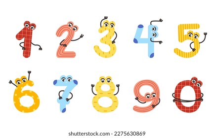 Collection of cartoon numbers. Funny characters.