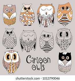 Collection cartoon owls.