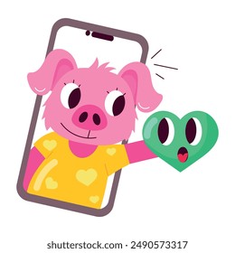 Collection of Cartoon Pig Flat Stickers 

