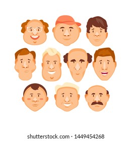 Collection of cartoon portraits of men of various ages and appearance. Vector scalable illustration
