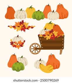 Colección de calabazas de dibujos animados. Ilustración vectorial plana.