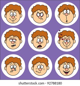 Collection of cartoon red-haired boy's emotion