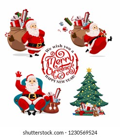 Collection of cartoon Santa Claus. Characters set
