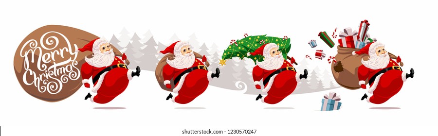 Collection of cartoon Santa Claus. Characters set