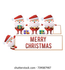 A collection of cartoon Santa Clauses on a white background. Vector holiday set on Merry Christmas and New Year.