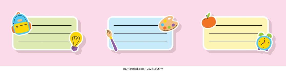 Collection of a cartoon school notebook labels. Vector illustration
