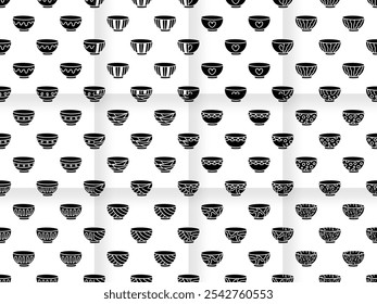 Collection of Cartoon silhouette bowl seamless pattern.	
