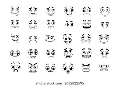 Collection of Cartoon Smile and Expression Faces Line Art 