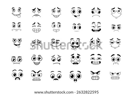 Collection of Cartoon Smile and Expression Faces Line Art 