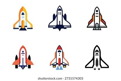 Coleção de Cartoon Space Shuttle Rocket Ship Icon Set para projetos de exploração do espaço criativo e materiais educacionais