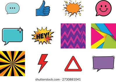 Coleção de bolhas de fala de desenhos animados e emoticons isolados em fundo transparente