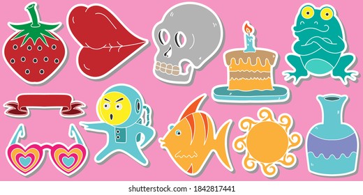 collection of cartoon stickers design vector