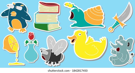 collection of cartoon stickers design vector