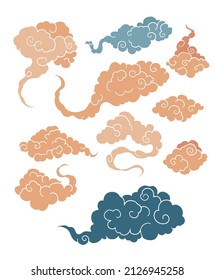 collection of cartoon stylized clouds in east style