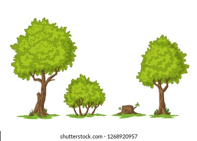 Collection of cartoon trees, hand draw illustration