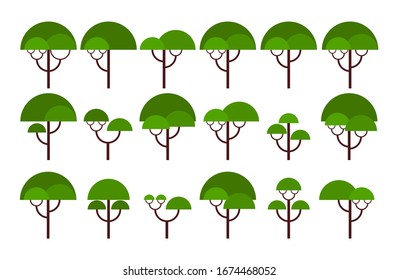 Collection Cartoon Trees Isolated on White Background 