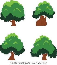 Collection of cartoon trees with lush green foliage 