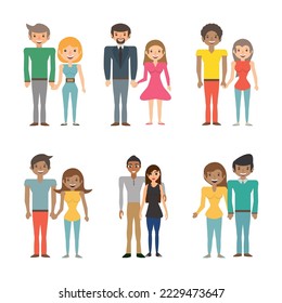 collection of cartoon vector illustrations of couple, young, married, on white background, top view. perfect for social media, celebrating valentine day, etc.
