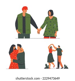 collection of cartoon vector illustrations of couple, young, married, on white background, top view. perfect for social media, celebrating valentine day, etc.