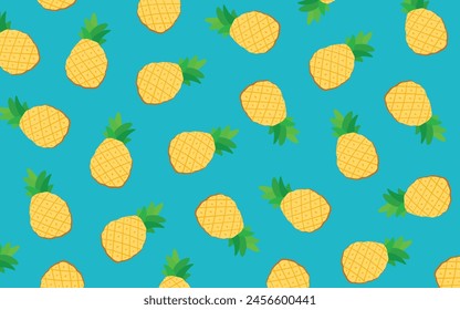 Collection of cartoon and vector images of pineapple on a blue background.