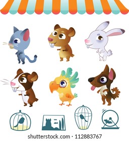 Collection of cartoon vector pets on white background