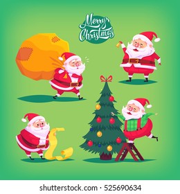 Collection of cartoon vector Santa Claus icons. Christmas illustration