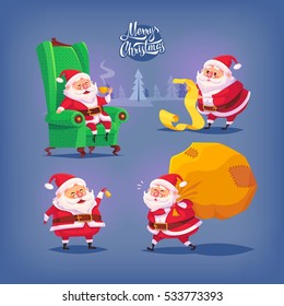 Collection of cartoon vector Santa Claus icons. Christmas illustration