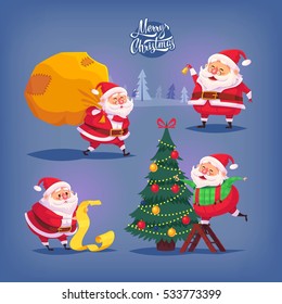 Collection of cartoon vector Santa Claus icons. Christmas illustration