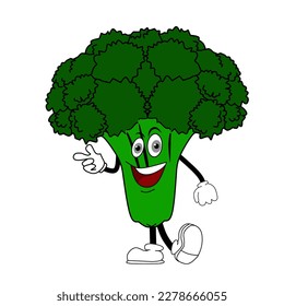 Collection of cartoon vegetable characters. Cute broccoli on white background element for children's book vector illustration.