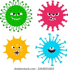 Collection of cartoon viruses, vector illustration